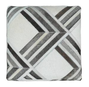 Contemporary Black and White Leather Pouf