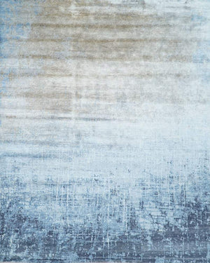 Modern Abstract Blue Hand Knotted bamboo Silk 8x10 Area Rug