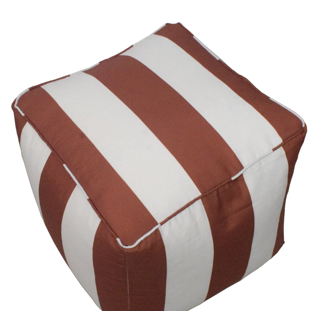 Modern Stripes Pattern Rust And White Polyester Pouf