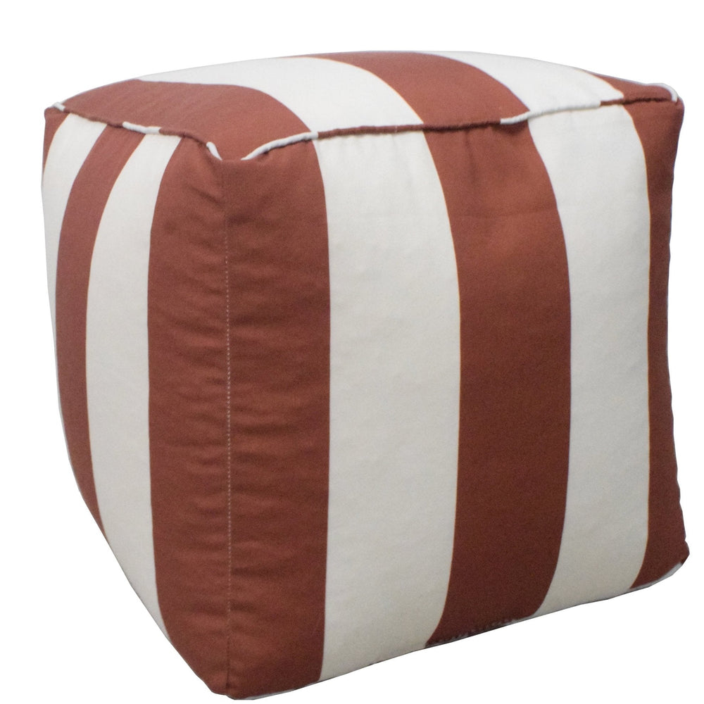 Modern Stripes Pattern Rust And White Polyester Pouf