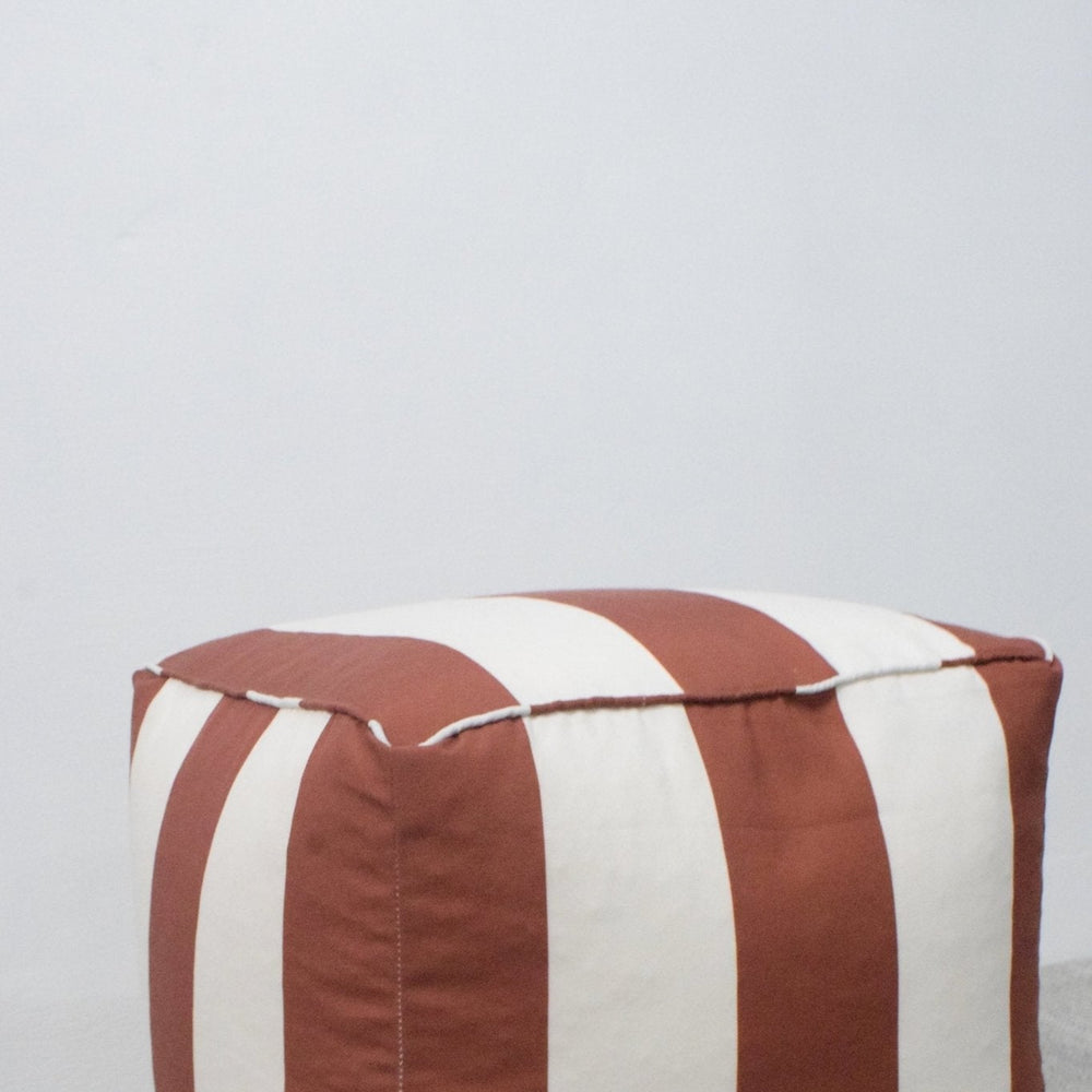 Modern Stripes Pattern Rust And White Polyester Pouf