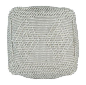 Modern Geometrical Pattern White Hand Woven Wool Pouf