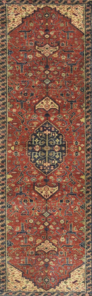 Traditional Heriz Rust and Brown Hand Knotted 2.6x8 Wool Area Rug