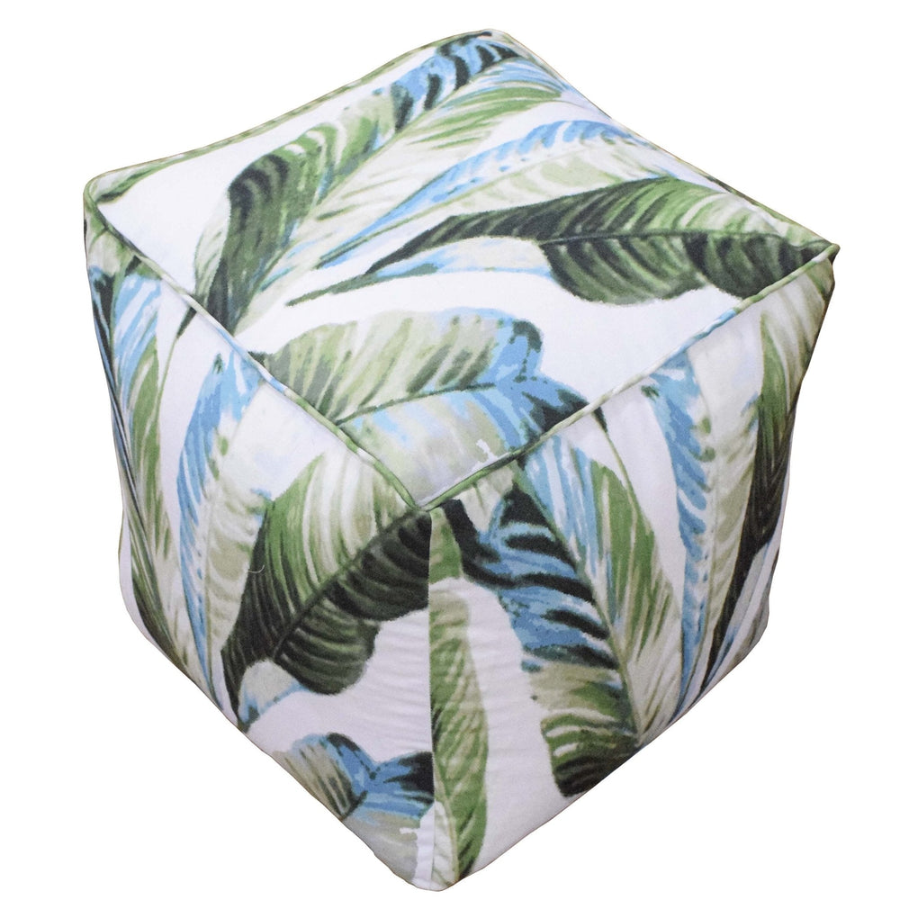 Modern Leaf Pattern Green And White Polyester Pouf