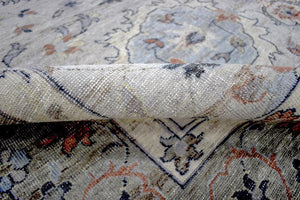 Hand Knotted Distressed Traditional 8x10 Ivory and Silver Wool Area Rug