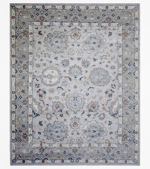 Hand Knotted Distressed Traditional 8x10 Ivory and Silver Wool Area Rug