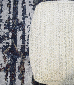 Beige and Gray Modern Chevron Handwoven Viscose Pouf