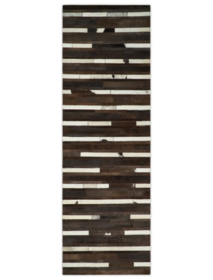 Modern Stripes Pattern Handwoven Brown And Black Leather Area Rug