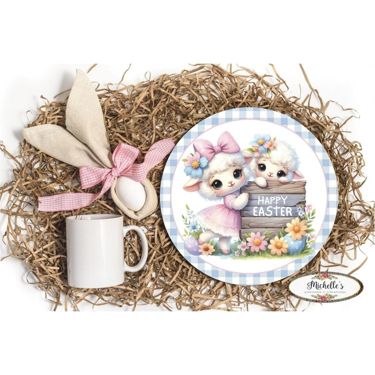 Happy Easter Spring Sheep Round Sign
