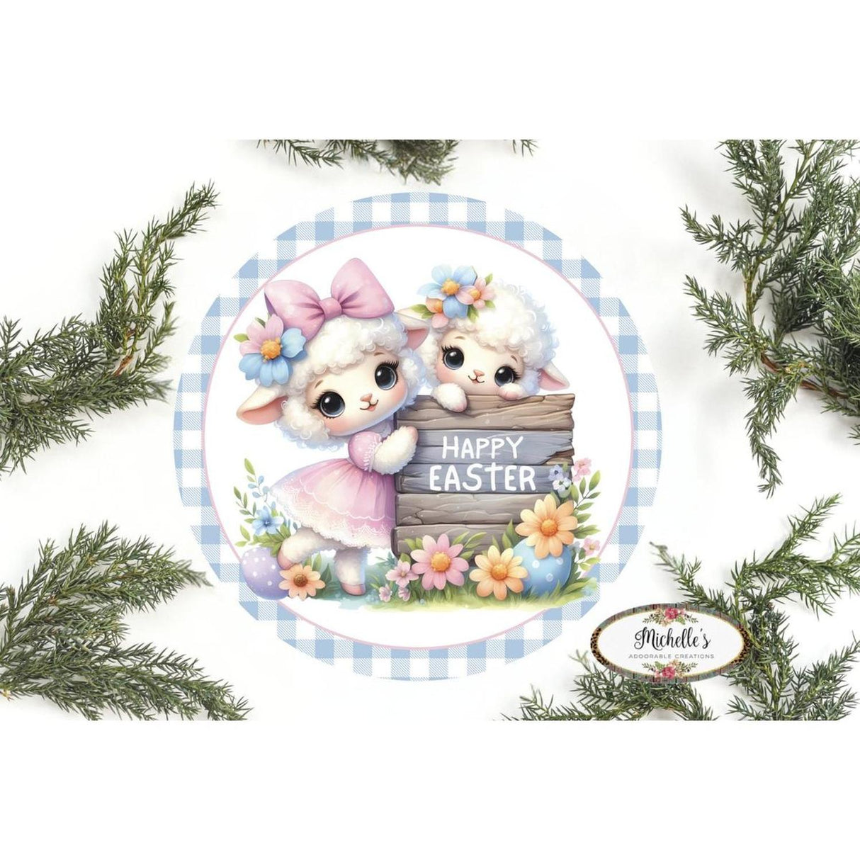 Happy Easter Spring Sheep Round Sign