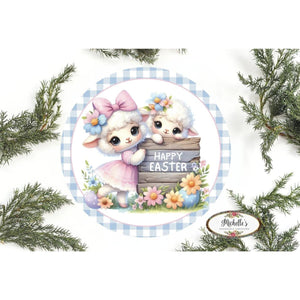Happy Easter Spring Sheep Round Sign