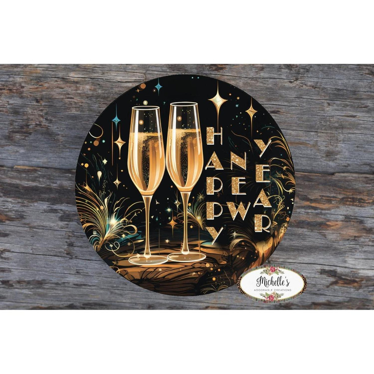 Happy New Year Champagne Glasses Sign - Wreath Enhancement