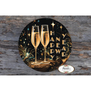 Happy New Year Champagne Glasses Sign - Wreath Enhancement