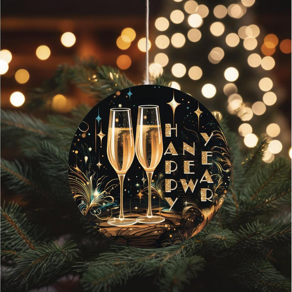 Happy New Year Champagne Glasses Sign - Wreath Enhancement