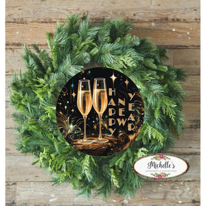 Happy New Year Champagne Glasses Sign - Wreath Enhancement
