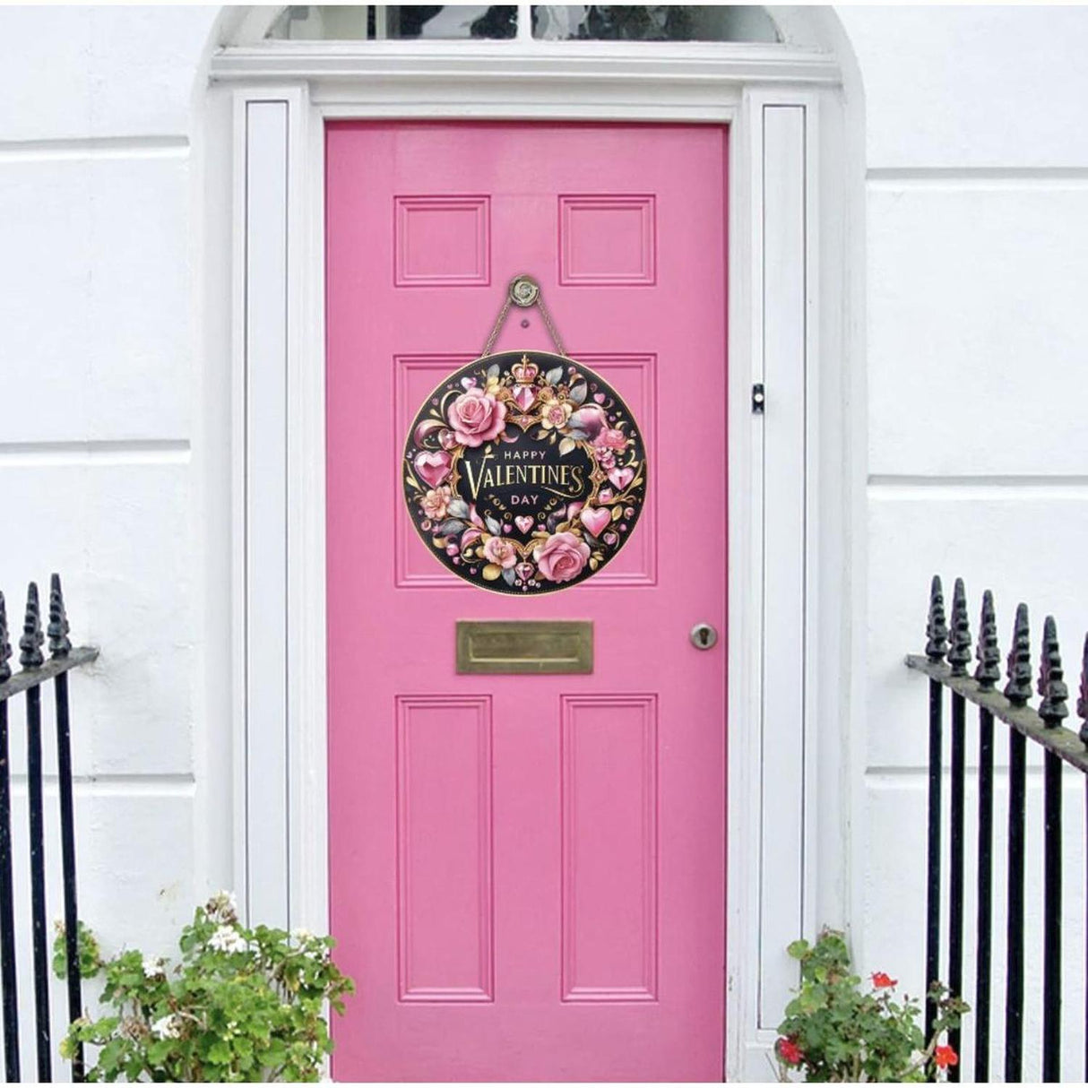 Happy Valentine's Day Pink Gold Sign - Wreath Enhancement
