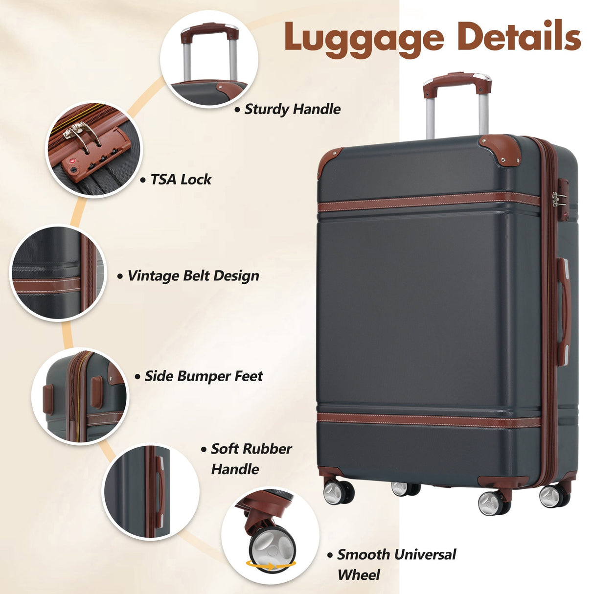 Hardshell Lightweight Suitcase Double Spinner Wheels with TSA Lock ,Single Vintage Luggage with Bag - Tuesday Morning - Luggage