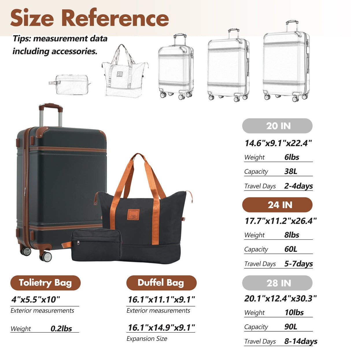 Hardshell Luggage Sets with Bags Lightweight Suitcase Double Spinner Wheels with TSA Lock ,Single Vintage Luggage 24 IN,Black - Tuesday Morning - Luggage