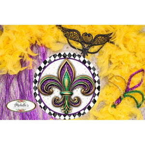 Harlequin Fleur Mardi Gras Round Sign - Wreath Enhancement