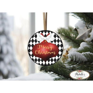 Harlequin Merry Christmas Ornament Sign
