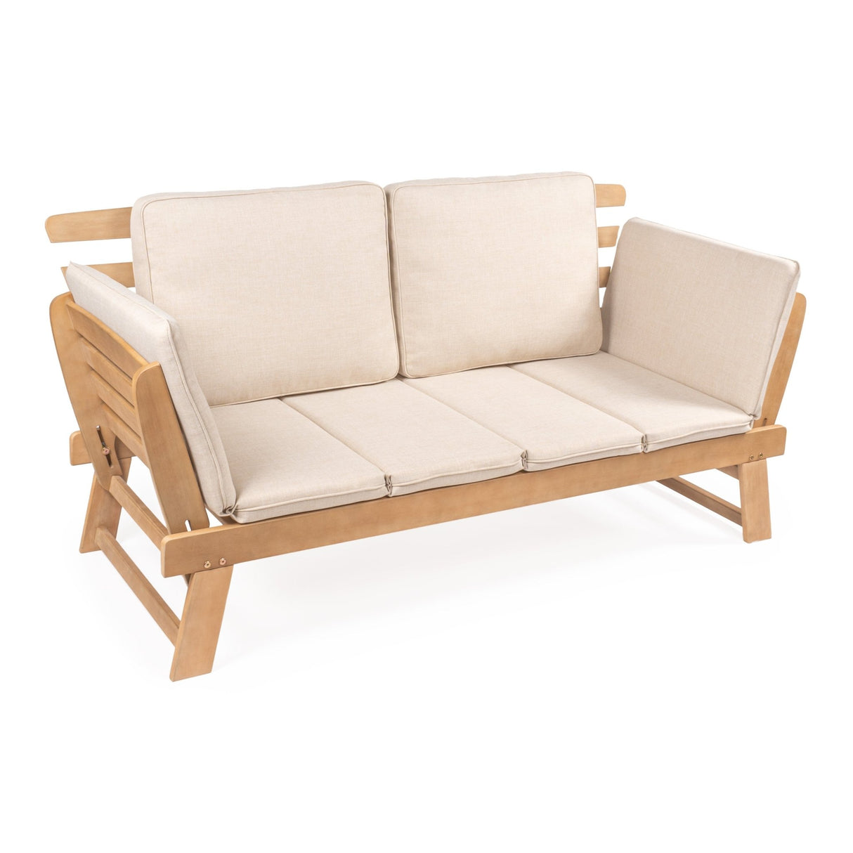 Hartley 2 - seat modern scandinavian folding wood outdoor day bed sofa - Tuesday Morning - Outdoor Chairs