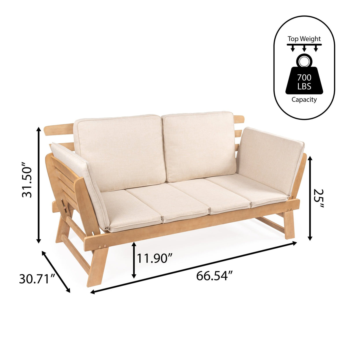 Hartley 2 - seat modern scandinavian folding wood outdoor day bed sofa - Tuesday Morning - Outdoor Chairs