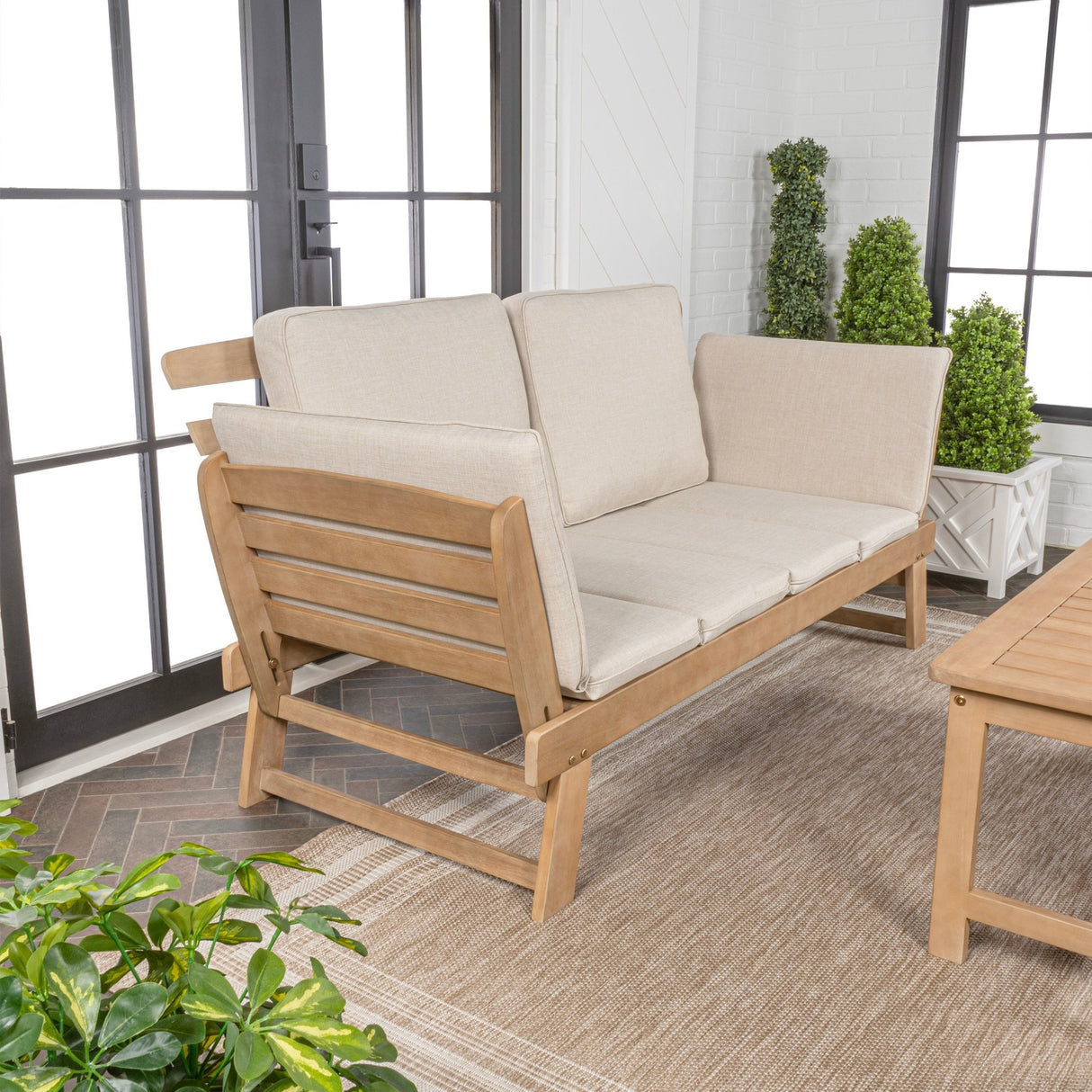 Hartley 2 - seat modern scandinavian folding wood outdoor day bed sofa - Tuesday Morning - Outdoor Chairs