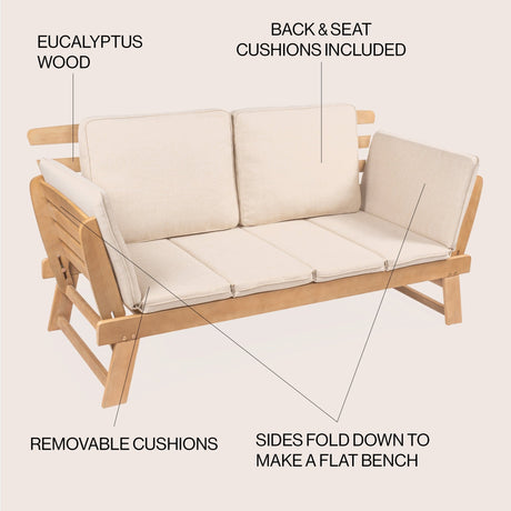 Hartley 2 - seat modern scandinavian folding wood outdoor day bed sofa - Tuesday Morning - Outdoor Chairs