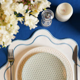 Haven White Wavy Edge Blue Trim Faux Leather Placemats
