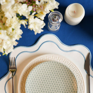 Haven White Wavy Edge Blue Trim Faux Leather Placemats