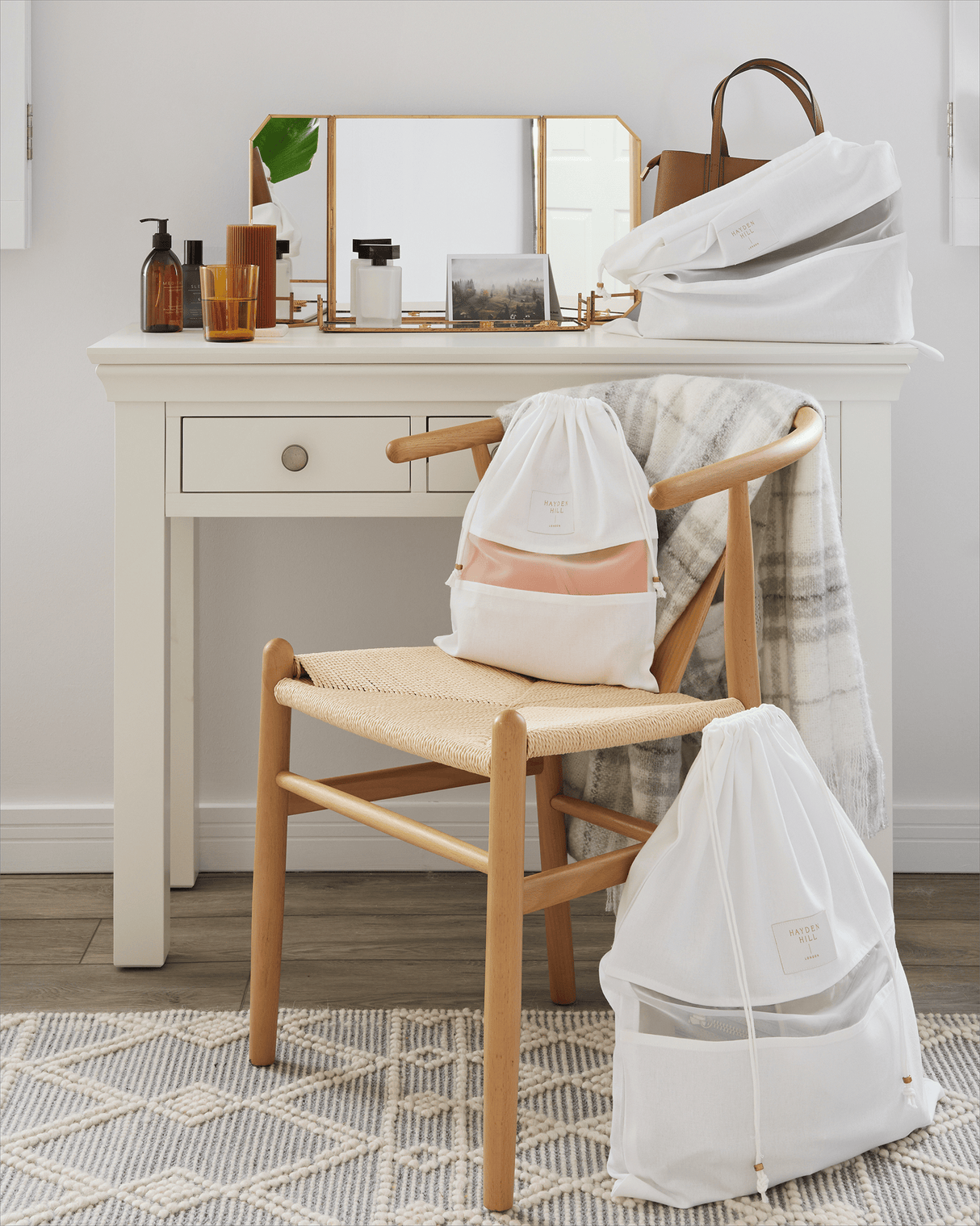 3 Mixed Organic Cotton Dust Bags (S, M, L)