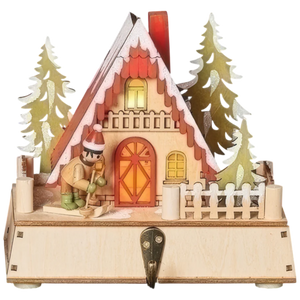 Lighted Ski Cabin Wooden Stocking Holder