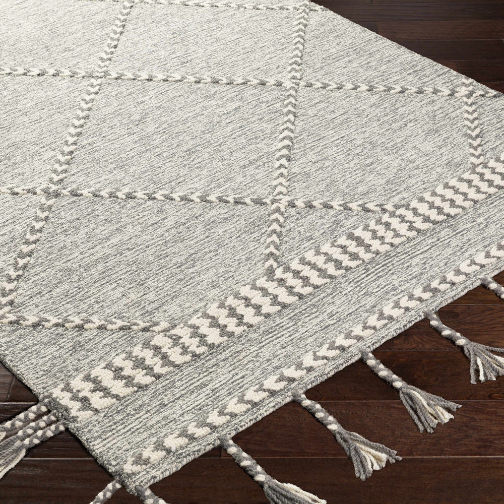 Hertfordshire Gray Trellis Tassel Wool Rug - Clearance