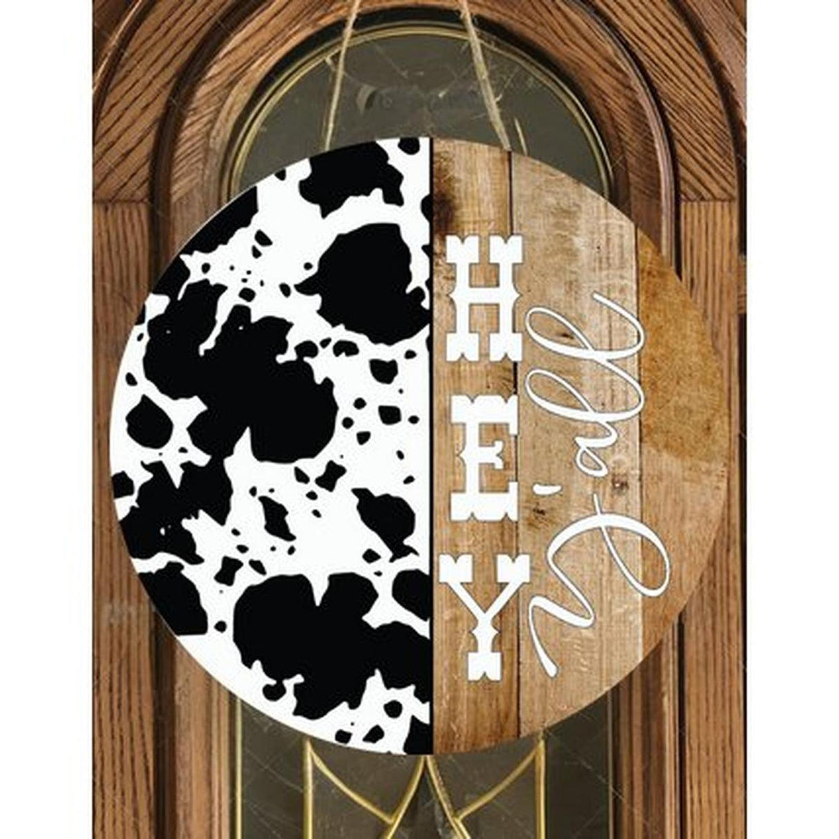 Hey Yall Cowhide Round Sign