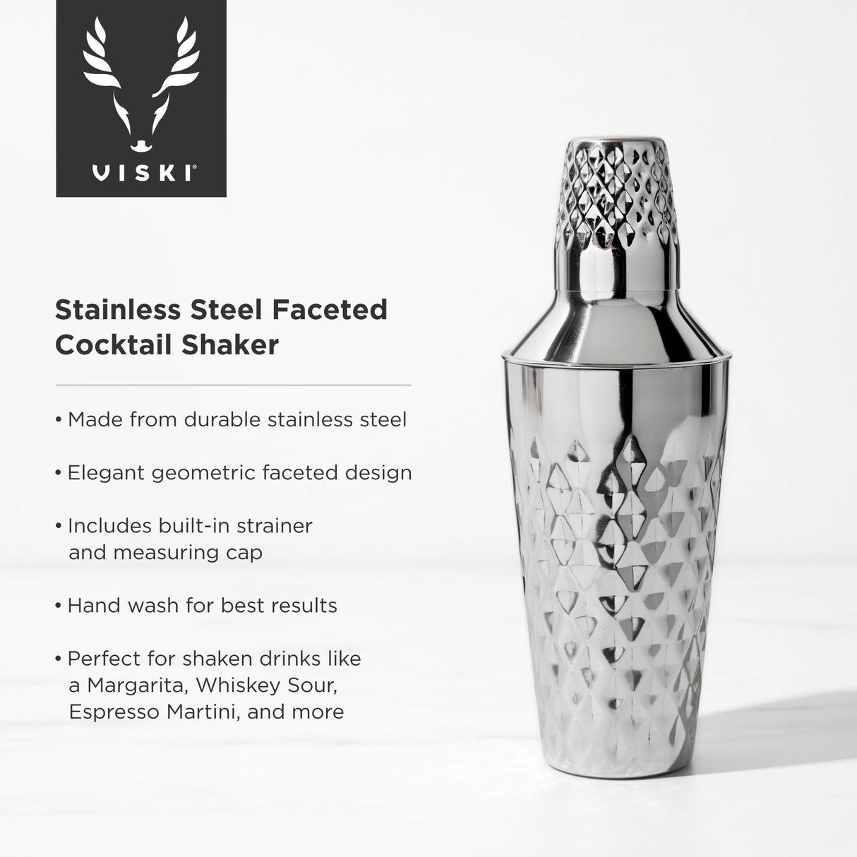 Irving faceted cocktail shaker in silver viski®