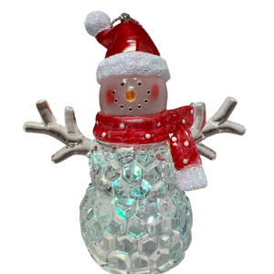 3.75"LED Snowman With Red Hat Ornament