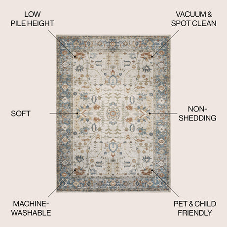 Hiero Persian Border Low - Pile Machine - Washable Area Rug - Tuesday Morning - Area Rugs