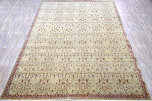Hand Knotted 10x14 Modern Gold And Red Wool Area Rug