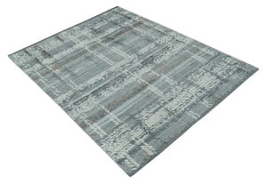 High-Low Ivory, Gray and Charcoal 8x10 hand knotted Contemporary wool Area rug