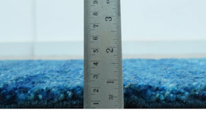 High Pile Blue Hand knotted Contemporary Custom Made Solid Afghan wool Area Rug