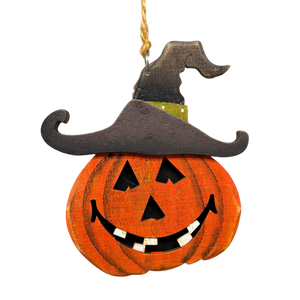 Witch Hat Jack O Lantern  Wooden Ornament