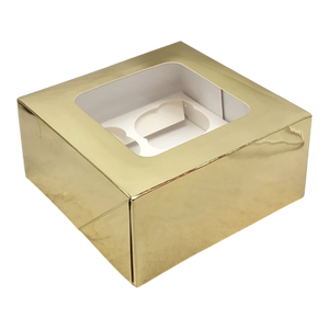 Bakery Box - 4 Cup Cakes or Cookies - Gold Foil