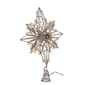 Warm White Fairy LED Silver Star Treetop - 15 Inch