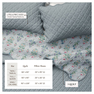 Floral Print Scalloped Edge Cotton Quilt Set - Katrin Collection