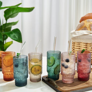 Tonal Collins Highball Glassware, Set of 6 with 6 Glass Straws & Cleaner
