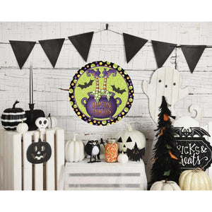 Hocus Pocus Witch Leg Cauldron Sign