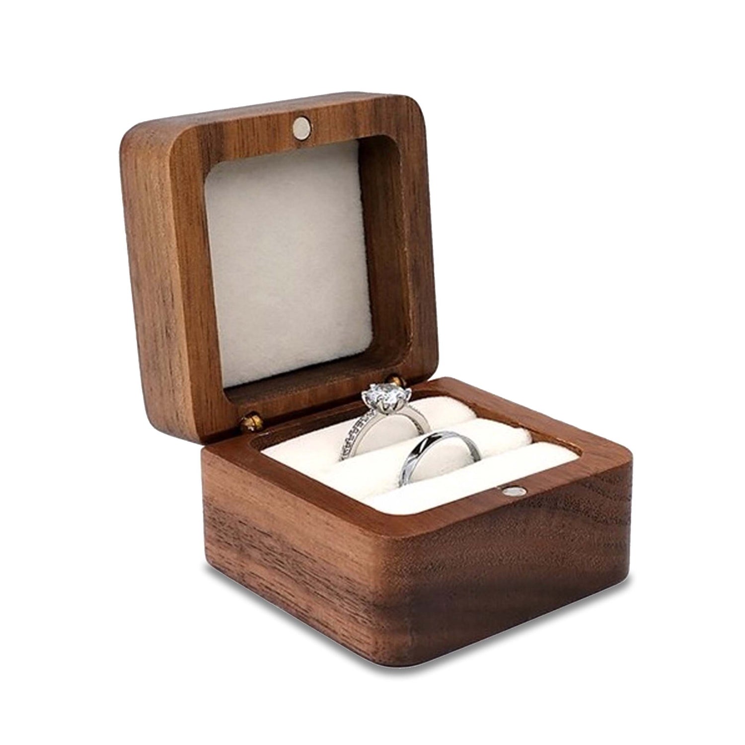 Wooden Ring Box Teak Wood Jewelry Storage Box Handmade Ring Holder Case