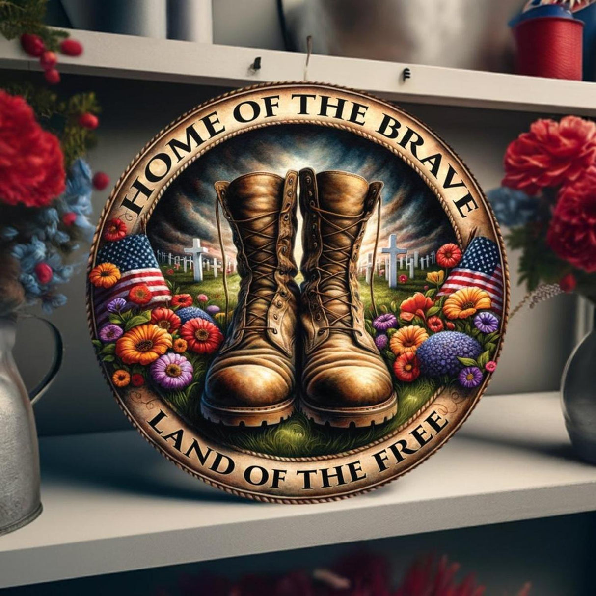 Home of The Brave Land Of Free Military Boots Sign