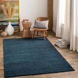 Brockton Solid Dark Blue Wool Rug