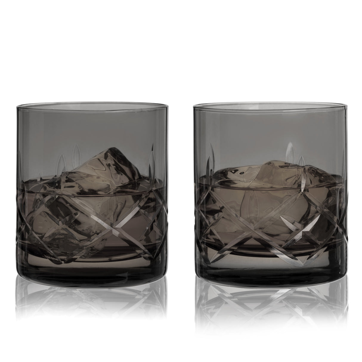 Admiral-cut-crystal-rocks-glasses-in-smoke-viski®-Whiskey-Glasses